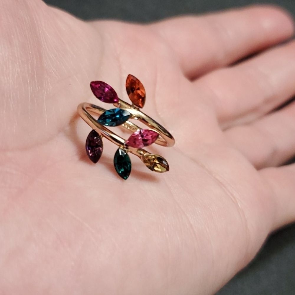 18K yellow gold plated rhinestone ring size 6 colorful